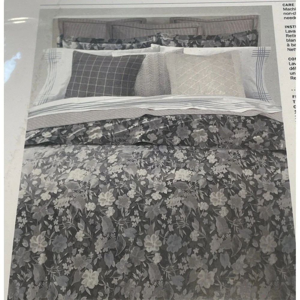 NEW $425 Ralph Lauren Avery Duvet Cover Full/Queen‎ Gray Floral 100% Cotton